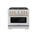 ZLINE Autograph Edition 36 in. 5.2 cu. ft. Select Dual Fuel Range with 6 Burner Gas Cooktop and Electric Convection Oven in Stainless Steel with Polished Gold Accents (HDRZ-36-G) view 2