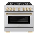 ZLINE Autograph Edition 36 in. 5.2 cu. ft. Select Dual Fuel Range with 6 Burner Gas Cooktop and Electric Convection Oven in Stainless Steel with Polished Gold Accents (HDRZ-36-G) view 4