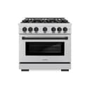 ZLINE Autograph Edition 36 in. 5.2 cu. ft. Select Dual Fuel Range with 6 Burner Gas Cooktop and Electric Convection Oven in Stainless Steel with Matte Black Accents (HDRZ-36-MB) view 2