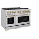 ZLINE Autograph Edition 48 in. 6.7 cu. ft. Select Double Oven Dual Fuel Range with 8 Burner Gas Cooktop in Stainless Steel and Champagne Bronze Accents (HDRZ-48-CB) view 3