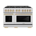 ZLINE Autograph Edition 48 in. 6.7 cu. ft. Select Double Oven Dual Fuel Range with 8 Burner Gas Cooktop in Stainless Steel and Polished Gold Accents (HDRZ-48-G) view 4