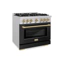 ZLINE Autograph Edition 36 in. 5.2 cu. ft. Select Dual Fuel Range with 6 Burner Gas Cooktop and Electric Convection Oven in Stainless Steel with Black Matte Door and Champagne Bronze Accents (HDRZ-BLM-36-CB) view 1