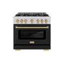 ZLINE Autograph Edition 36 in. 5.2 cu. ft. Select Dual Fuel Range with 6 Burner Gas Cooktop and Electric Convection Oven in Stainless Steel with Black Matte Door and Champagne Bronze Accents (HDRZ-BLM-36-CB) view 2