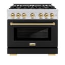 ZLINE Autograph Edition 36 in. 5.2 cu. ft. Select Dual Fuel Range with 6 Burner Gas Cooktop and Electric Convection Oven in Stainless Steel with Black Matte Door and Champagne Bronze Accents (HDRZ-BLM-36-CB) view 3