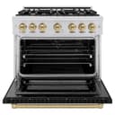 ZLINE Autograph Edition 36 in. 5.2 cu. ft. Select Dual Fuel Range with 6 Burner Gas Cooktop and Electric Convection Oven in Stainless Steel with Black Matte Door and Champagne Bronze Accents (HDRZ-BLM-36-CB) view 4