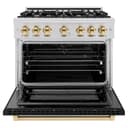 ZLINE Autograph Edition 36 in. 5.2 cu. ft. Select Dual Fuel Range with 6 Burner Gas Cooktop and Electric Convection Oven in Stainless Steel with Black Matte Door and Polished Gold Accents (HDRZ-BLM-36-G) view 4