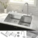 ACQUA 33 in. Drop-In/Undermount 40/60 Double Bowl Stainless Steel Sink with Waterfall Faucet view 1