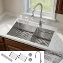 ACQUA 33 in. Drop-In/Undermount 40/60 Double Bowl Sink with Retractable Faucet & Waterfall view 1