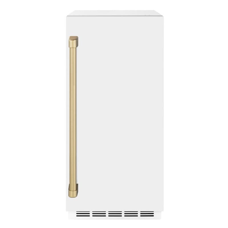 Autograph Edition 15 in. Touchstone Clear Cube Ice Maker with Drain Pump and White Matte Door with Champagne Bronze Handle