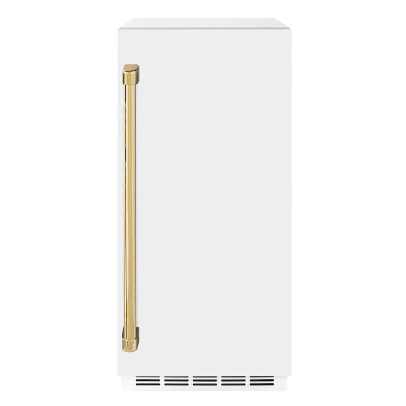 Autograph Edition 15 in. Touchstone Clear Cube Ice Maker with Drain Pump and White Matte Door with Polished Gold Handle