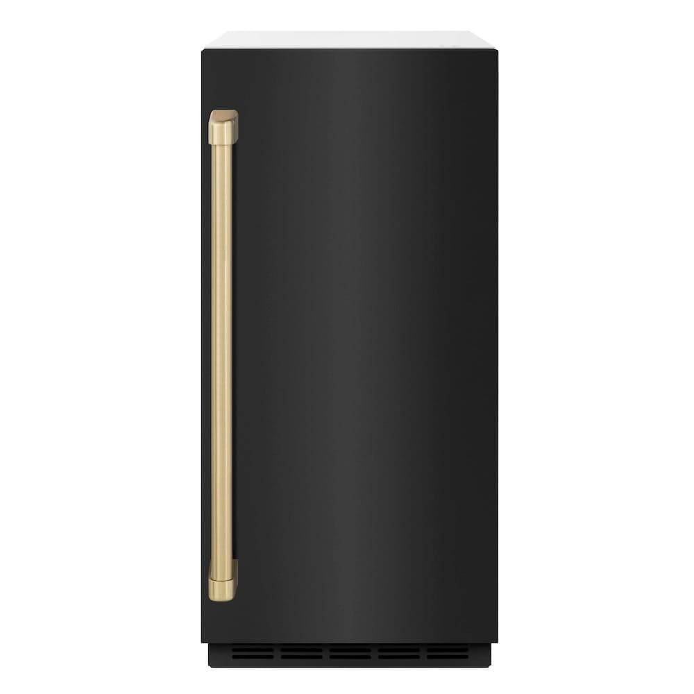 ZLINE Autograph Edition 15 in. Touchstone Gourmet Ice Maker with Drain Pump and Black Stainless Steel Door with Champagne Bronze Handle (IGMDZ-BS-15-CB)