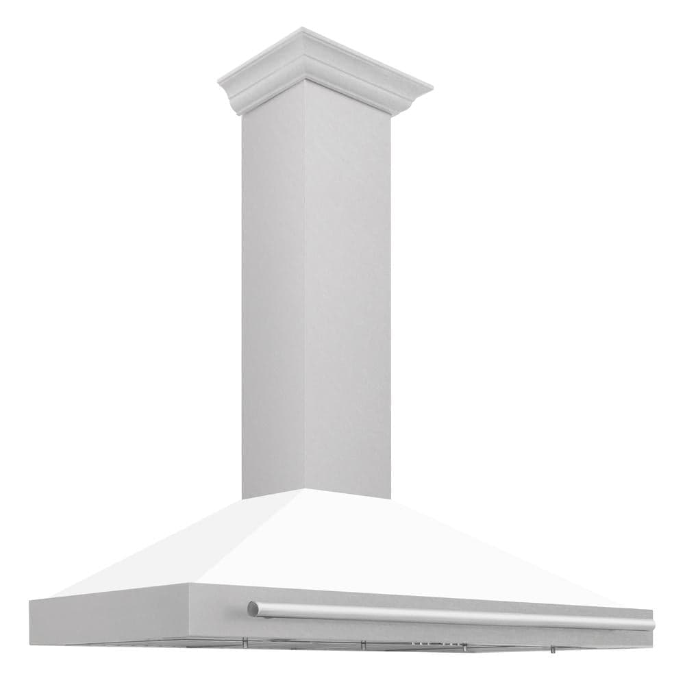 48" Range Hood with White Matte Shell and Stainless Steel Handle