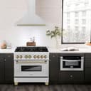 Autograph Edition 36 In. Convertible Satin Stainless Steel Wall Mount Range Hood With Champagne Bronze Handle view 2