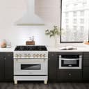 Autograph Edition 36 In. Convertible Satin Stainless Steel Wall Mount Range Hood With Polished Gold Handle view 2