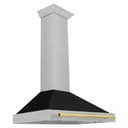 36in. Autograph Edition Convertible Fingerprint Resistant DuraSnow Stainless Steel Range Hood with Black Matte Shell and Polished Gold Handle view 1