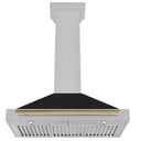 36in. Autograph Edition Convertible Fingerprint Resistant DuraSnow Stainless Steel Range Hood with Black Matte Shell and Polished Gold Handle view 5