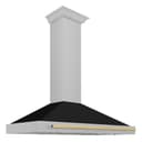 48in. Autograph Edition Convertible Fingerprint Resistant DuraSnow Stainless Steel Range Hood with Black Matte Shell and Polished Gold Handle view 1