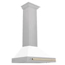 30in. Autograph Edition Convertible Fingerprint Resistant DuraSnow Stainless Steel Range Hood with White Matte Shell and Polished Polished Gold Handle view 1