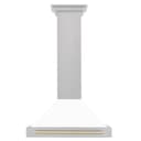 30in. Autograph Edition Convertible Fingerprint Resistant DuraSnow Stainless Steel Range Hood with White Matte Shell and Polished Polished Gold Handle view 5