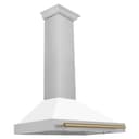 36in. Autograph Edition Convertible Fingerprint Resistant DuraSnow Stainless Steel Range Hood with White Matte Shell and Champagne Bronze Handle view 1