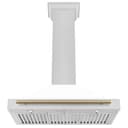 36in. Autograph Edition Convertible Fingerprint Resistant DuraSnow Stainless Steel Range Hood with White Matte Shell and Champagne Bronze Handle view 5