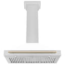 36in. Autograph Edition Convertible Fingerprint Resistant DuraSnow Stainless Steel Range Hood with White Matte Shell and Polished Polished Gold Handle view 3