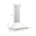 36in. Autograph Edition Convertible Fingerprint Resistant DuraSnow Stainless Steel Range Hood with White Matte Shell and Polished Polished Gold Handle view 6
