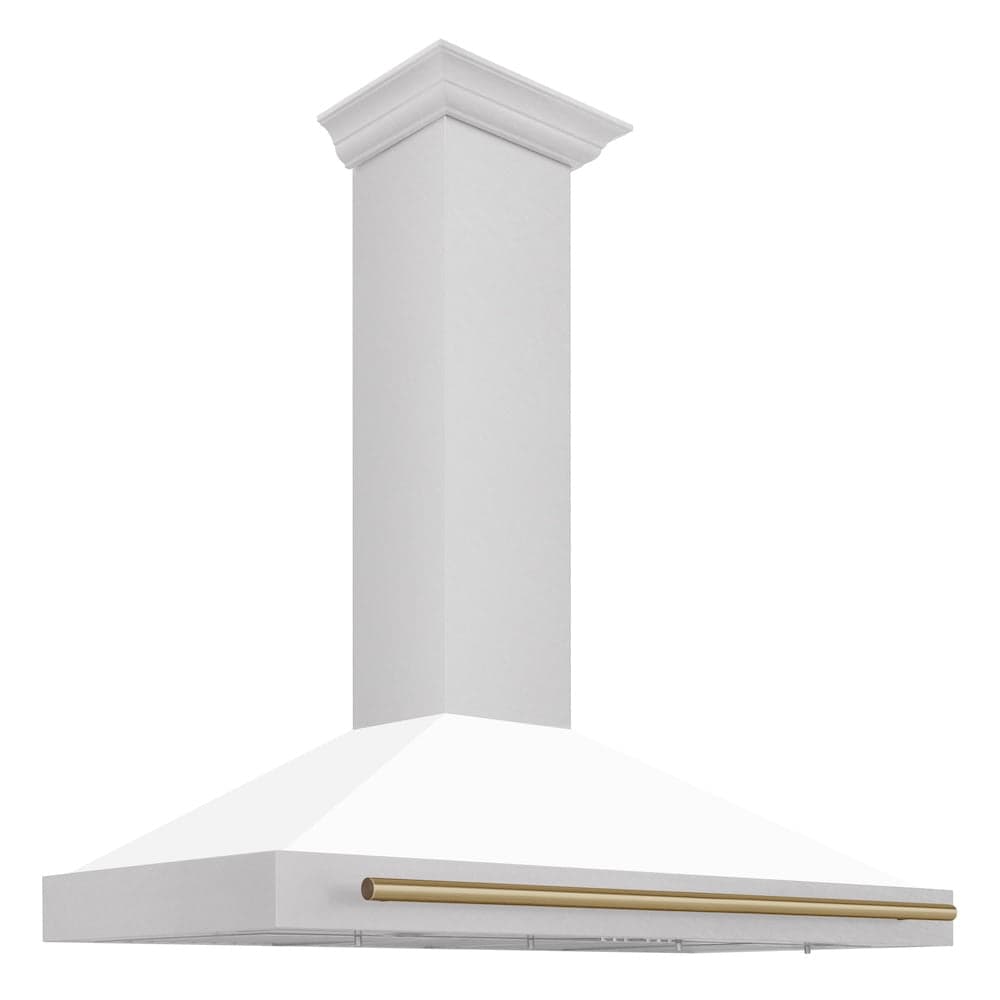 48in. Autograph Edition Convertible Fingerprint Resistant DuraSnow Stainless Steel Range Hood with White Matte Shell and Champagne Bronze Handle
