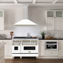 48in. Autograph Edition Convertible Fingerprint Resistant DuraSnow Stainless Steel Range Hood with White Matte Shell and Champagne Bronze Handle view 2