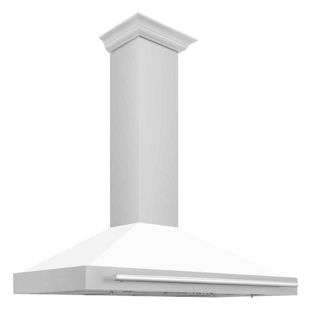 48in. Convertible Stainless Steel Range Hood with White Matte Shell and Stainless Steel Handle
