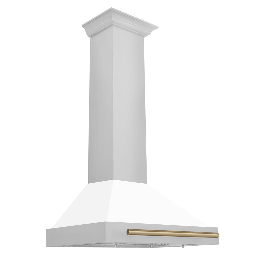 30in. Autograph Edition Convertible Stainless Steel Range Hood with White Matte Shell and Champagne Bronze Accents