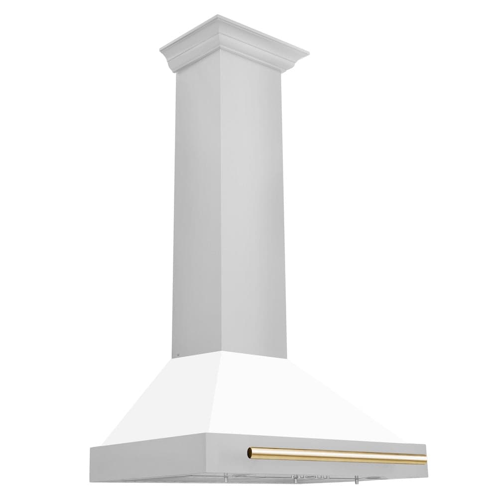 30in. Autograph Edition Convertible Stainless Steel Range Hood with White Matte Shell and Polished Polished Gold Accents