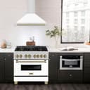 36in. Autograph Edition Convertible Stainless Steel Range Hood with White Matte Shell and Champagne Bronze Accents view 2