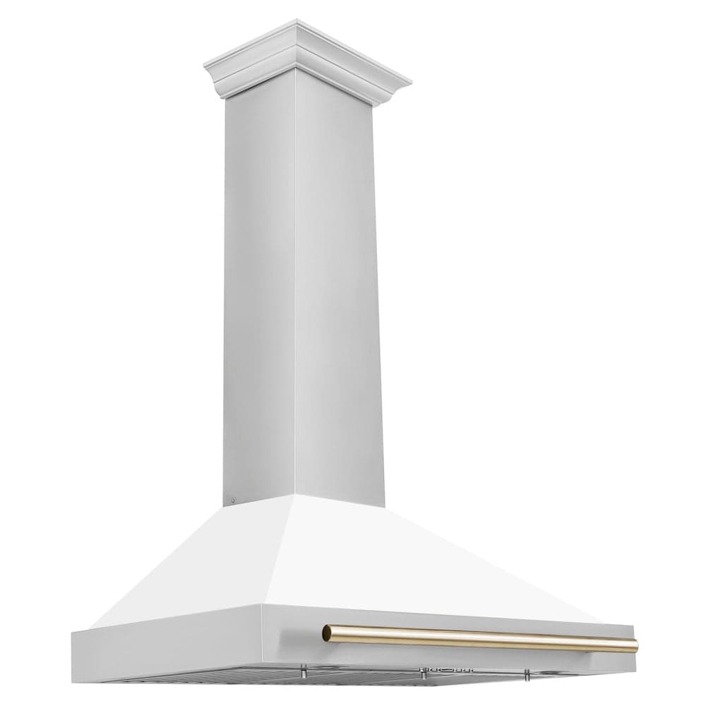 36in. Autograph Edition Convertible Stainless Steel Range Hood with White Matte Shell and Polished Polished Gold Accents