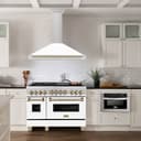 48in. Autograph Edition Convertible Stainless Steel Range Hood with White Matte Shell and Champagne Bronze Accents view 2