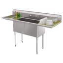 72 in. 18-Gauge 2-Compartment Commercial Sink with Backsplash and Dual 18 in. Drainboards, Bowl Dimensions 18"x18"x14" in Stainless-Steel view 2
