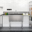 72 in. 18-Gauge 2-Compartment Commercial Sink with Backsplash and Dual 18 in. Drainboards, Bowl Dimensions 18"x18"x14" in Stainless-Steel view 4