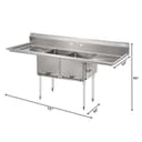 72 in. 16-Gauge Commercial Sink with Backsplash and Dual 18 in. Drainboards, Bowl Dimensions 18"x18"x14" in Stainless-Steel view 3