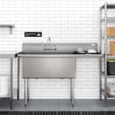 57 in. 18-Gauge 2-Compartment Commercial Sink with Backsplash and 18 in. Right Drainboard, Bowl Dimensions 18"x18"x14" in Stainless-Steel view 4