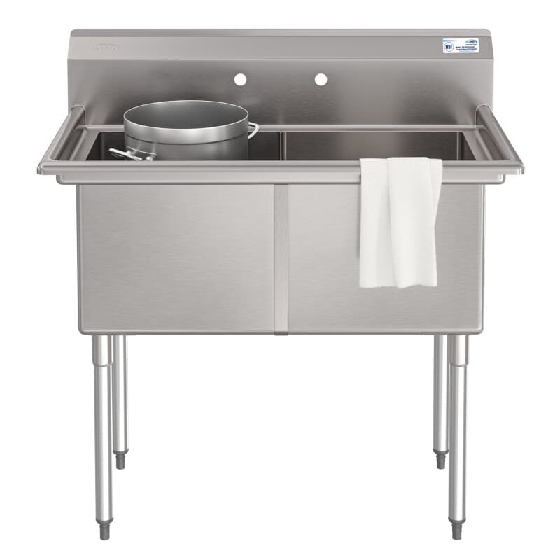 42 in. 16-Gauge 2-Compartment Commercial Sink with Backsplash, Bowl Dimensions 18"x18"x14" in Stainless-Steel