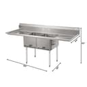 84 in. 18-Gauge 2-Compartment Commercial Sink with Backsplash and 24 in. Dual Drainboards, Bowl dimensions 18"x24"x14" in Stainless-Steel view 3