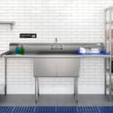 84 in. 18-Gauge 2-Compartment Commercial Sink with Backsplash and 24 in. Dual Drainboards, Bowl dimensions 18"x24"x14" in Stainless-Steel view 4