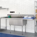 84 in. 18-Gauge 2-Compartment Commercial Sink with Backsplash and 24 in. Dual Drainboards, Bowl dimensions 18"x24"x14" in Stainless-Steel view 5