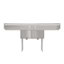 84 in. 18-Gauge 2-Compartment Commercial Sink with Backsplash and 24 in. Dual Drainboards, Bowl dimensions 18"x24"x14" in Stainless-Steel view 10