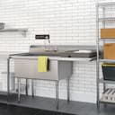 63 in. 18-Gauge 2-Compartment Commercial Sink with Backsplash and 24 in. Right Drainboard, Bowl dimensions 18"x24"x14" in Stainless-Steel view 5