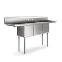 75 in Three Compartment Commercial Sink, Bowl Size 15x15x14, 18 Gauge Stainless-Steel with 2 Drainboards view 8