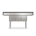 75 in Three Compartment Commercial Sink, Bowl Size 15x15x14, 18 Gauge Stainless-Steel with 2 Drainboards view 10