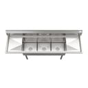 75 in Three Compartment Commercial Sink, Bowl Size 15x15x14, 16 Gauge Stainless-Steel with 2 Drainboards view 9