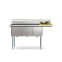 63 in. Three Compartment Commercial Sink, Bowl Size 15x15x14, 18-Gauge Stainless-Steel with Right Drainboard view 3
