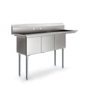 63 in. Three Compartment Commercial Sink, Bowl Size 15x15x14, 18-Gauge Stainless-Steel with Right Drainboard view 8